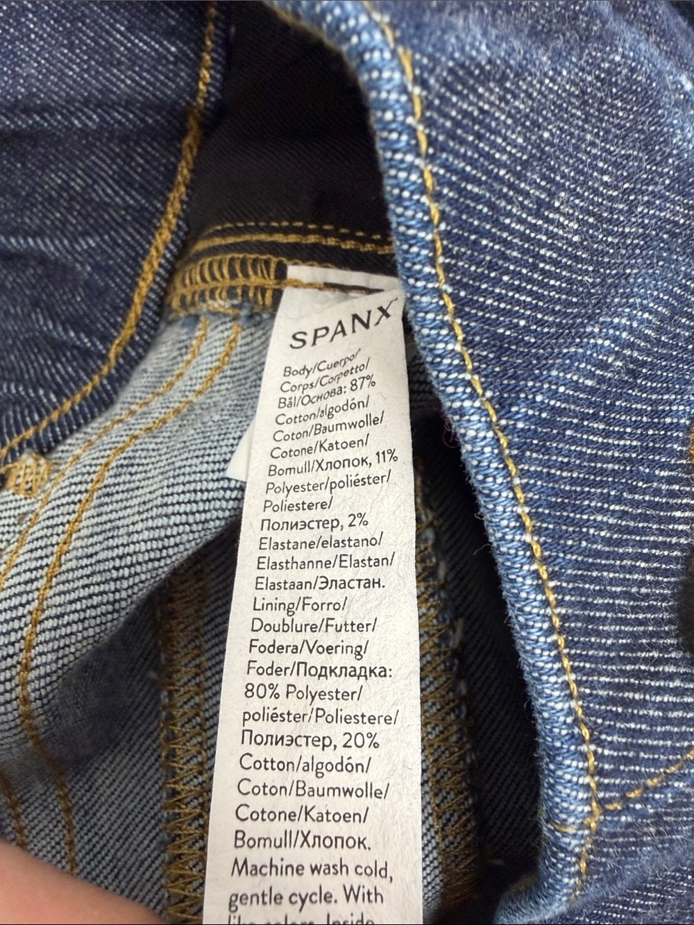 Spanx Jeans Pintuck Flare Seam Front Denim Pant Cotton High Rise Blue Size Large - Picture 8 of 10